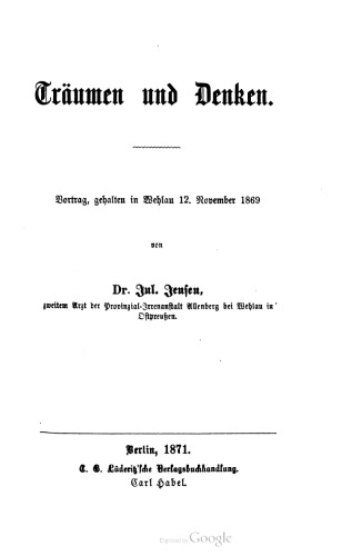 ﻿رویا و فکر کنید. سخنرانی ، در 12 نوامبر 1869 در Wehlau برگزار شد