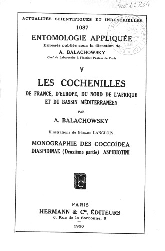 ﻿Cochets فرانسه ، اروپا ، آفریقای شمالی و حوضه مدیترانه V. مونوگرافی Coccoidea ، Diaspidinae (قسمت دوم) Aspidiotini.