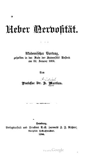 ﻿در مورد عصبی سخنرانی دانشگاهی ، که در 22 ژانویه 1894 در سالن دانشگاه Rostock برگزار شد