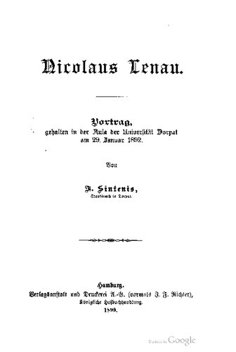 ﻿نیکولوس لنائو. سخنرانی ، که در سالن دانشگاه Dorpat در 29 ژانویه 1892 برگزار شد