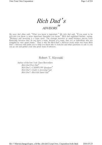 خود شرکت خودتان: چرا غنی از شرکت های خود و دیگران برای آنها کار می کند (مشاوران ثروتمند