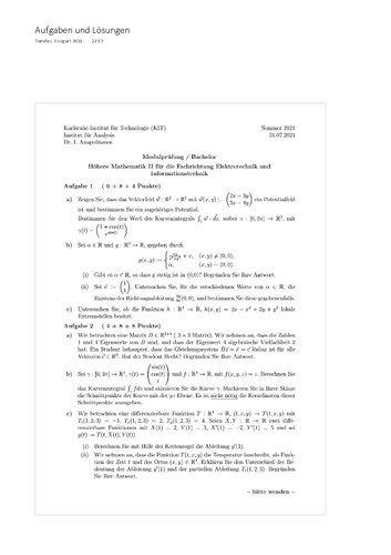 ﻿ریاضیات بالاتر II برای زمینه مهندسی برق و تست فناوری اطلاعات SS21 با راه حل ها