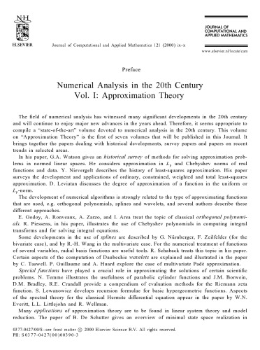 ﻿تحلیل عددی 2000: نظریه تقریب (مجله ریاضیات محاسباتی و کاربردی، دوره 121، شماره 1-2، 1 سپتامبر 2000)