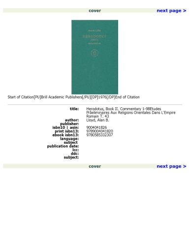 کتاب هرودوت کتاب دوم: تفسیر 1-98 (ادیان در جهان گراییو رومی)