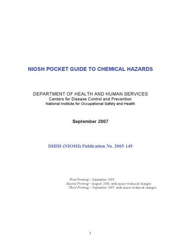 ﻿راهنمای جیبی NIOSH برای خطرات شیمیایی سپتامبر 2005