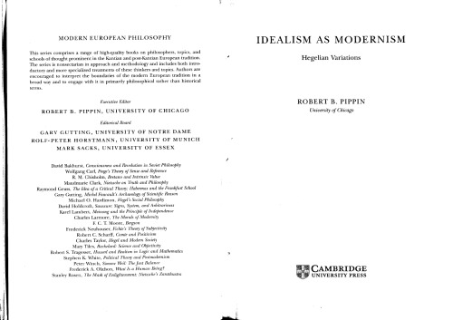 ایده آلیسم به عنوان مدرنیسم: تغییرات هگلی (فلسفه مدرن اروپا)