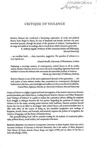 نقد خشونت: بین ساختاریسم و ​​نظریه انتقادی (مطالعات وارویک در فلسفه اروپا)