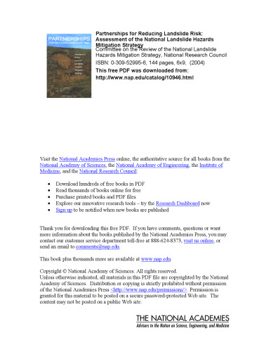 مشارکتهای لازم برای کاهش خطر زمین لغزش: ارزیابی استراتژی کاهش خطرات ملی زمین لغزش