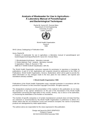 تجزیه و تحلیل فاضلاب برای استفاده در کشاورزی: ​​یک کتابچه راهنمای آزمایشگاهی از تکنیک های انگلی و باکتری شناسی