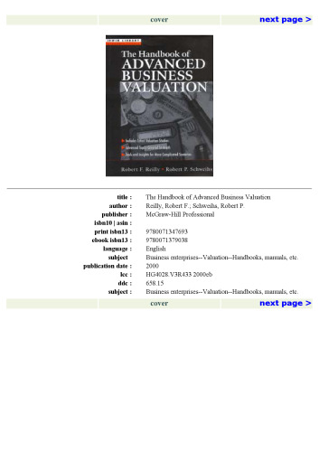 کتاب ارزیابی ارزش تجاری پیشرفته (کتابخانه سرمایه گذاری و دارایی ایروین)