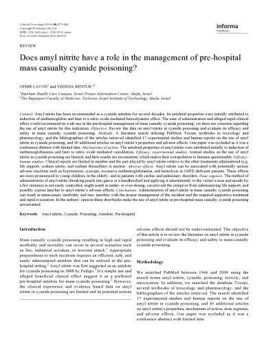 سم شناسی بالینی - جلد 48 ، شماره 6 ، ژوئیه 2010