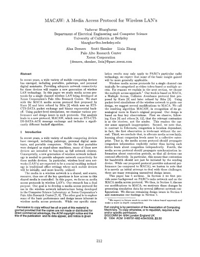 ﻿MACAW: پروتکل دسترسی به رسانه برای LAN های بی سیم