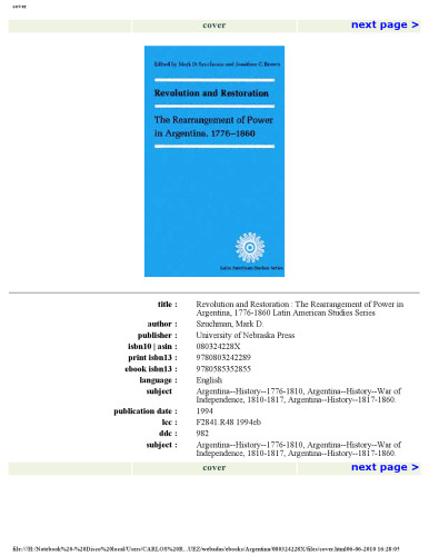 ﻿انقلاب و بازسازی: بازآرایی قدرت در آرژانتین، 1776-1860 (مطالعات آمریکای لاتین)