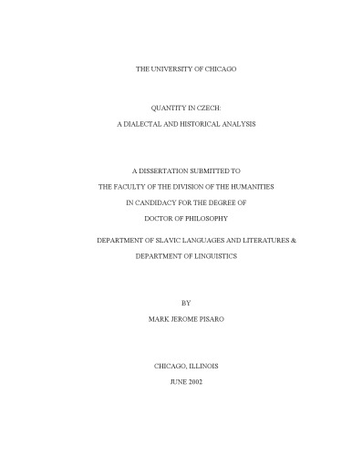 ﻿کمیت در چک: تحلیل دیالکتیکی و تاریخی Ph.D. پایان نامه