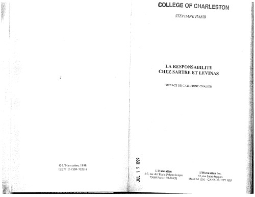 ﻿مسئولیت در سارتر و لویناس (مجموعه افتتاحیه فلسفی)