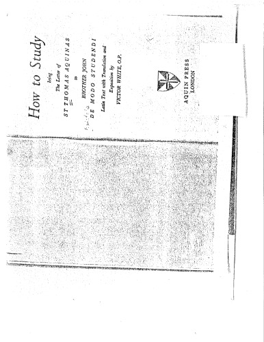 ﻿نحوه مطالعه: نامه سنت توماس آکویناس به برادر جان. De Modo Studendi: متن لاتین با ترجمه و توضیح