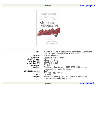 ﻿معنای موسیقایی در بتهوون: نشانه گذاری، همبستگی و تفسیر (پیشرفت در نشانه شناسی)