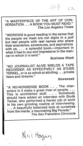 ﻿کار کردن: مردم در طول روز درباره کاری که انجام می دهند و احساسشان درباره کاری که انجام می دهند صحبت می کنند