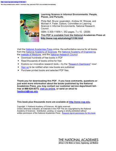 ﻿یادگیری علم در محیط های غیررسمی: افراد، مکان ها و تعقیب ها