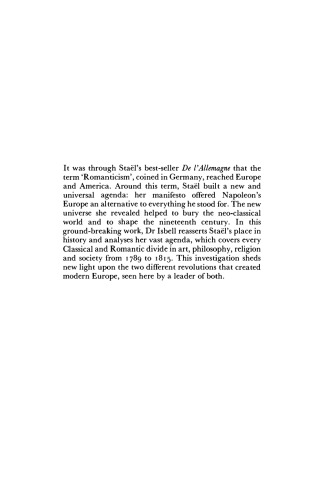 The Birth of European Romanticism: Truth and Propaganda in Staël’s ’De l’Allemagne’, 1810-1813