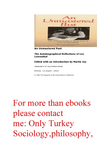 ﻿یک گذشته تسلط‌نشده: بازتاب‌های زندگی‌نامه‌ای لئو لوونتال