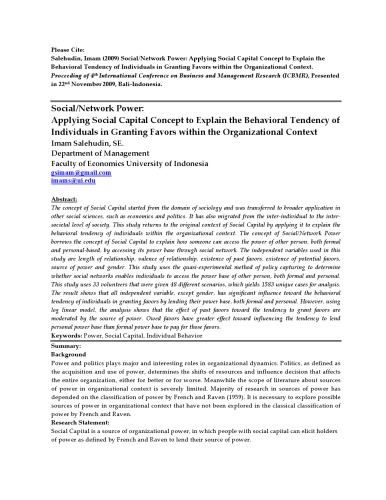 ﻿قدرت شبکه اجتماعی: بکارگیری مفهوم سرمایه اجتماعی برای تبیین گرایش رفتاری افراد در اعطای لطف در چارچوب سازمانی