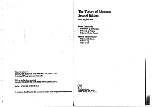 ﻿نظریه ماتریس ، چاپ دوم: با کاربردها (علوم کامپیوتر و محاسبات علمی)