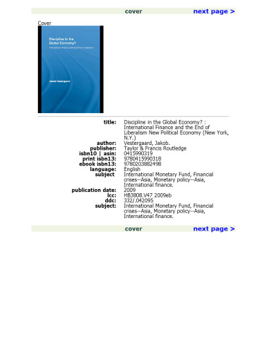 ﻿انضباط در اقتصاد جهانی؟: مالیه بین المللی و پایان لیبرالیسم (اقتصاد سیاسی جدید)