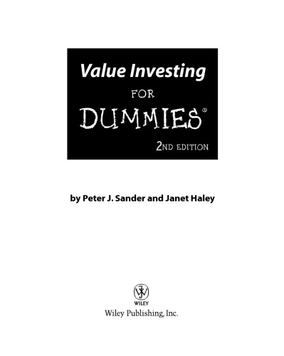 ﻿ارزش سرمایه گذاری برای Dummies (برای Dummies (تجارت و امور مالی شخصی))