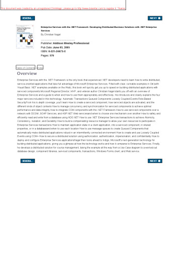 خدمات سازمانی با .NET Framework: توسعه راه حل های تجاری توزیع شده با .NET Enterprise Services
