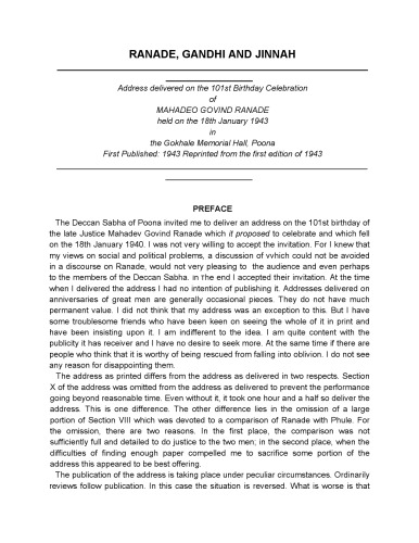 ﻿راناد، گاندی و جناح: نشانی ارائه شده در جشن تولد 101 سالگی مهادف گوویند راناده که در 18 ژانویه 1943 در سالن یادبود گوخاله، پونا برگزار شد.