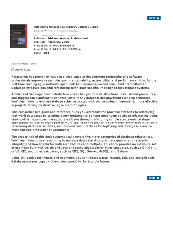 ﻿Refactoring Databases: Evolutionary Database Design