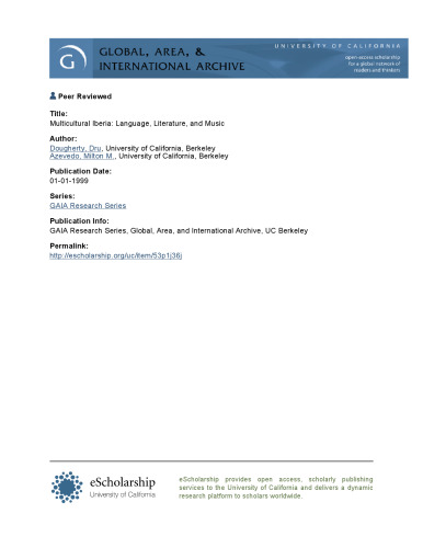﻿ایبریا چند فرهنگی: زبان، ادبیات و موسیقی (مجموعه تحقیقاتی (دانشگاه کالیفرنیا، برکلی بین المللی و مطالعات منطقه ای))
