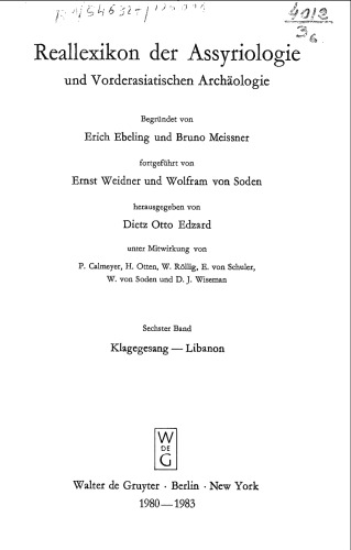 ﻿Reallexicon of Assyriology and Near Archeology (جلد 6: مرثیه - لبنان)