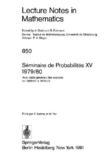 Seminaire د Probabilits XV. 1979/80