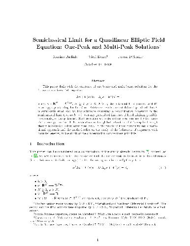 ﻿حد نیمه کلاسیک برای معادله میدان بیضی شبه خطی راه حل های یک قله و چند قله