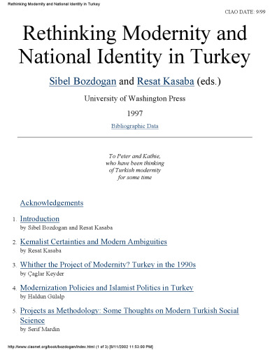 ﻿بازاندیشی مدرنیته و هویت ملی در ترکیه (انتشارات در شرق نزدیک، دانشگاه واشنگتن)