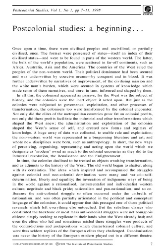 ﻿مطالعات پسااستعماری: آغازی
