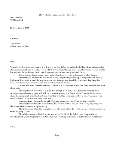 ﻿سه گانه Gormenghast 3: Titus Alone