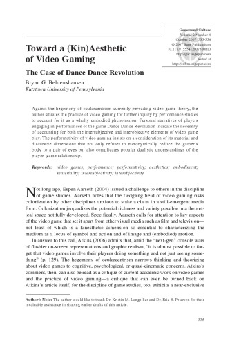 ﻿به سوی زیبایی شناسی (همبستگی) بازی های ویدیویی