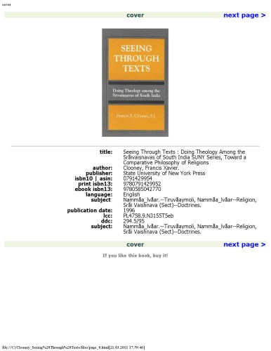 ﻿دیدن از طریق متون: انجام الهیات در میان سریوایسناواهای جنوب هند (سریال S U N Y، به سوی فلسفه تطبیقی ​​ادیان)