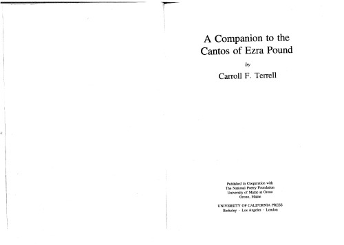 ﻿A Companion to The Cantos of Ezra Pound: Vol. I (Cantos 1-71)