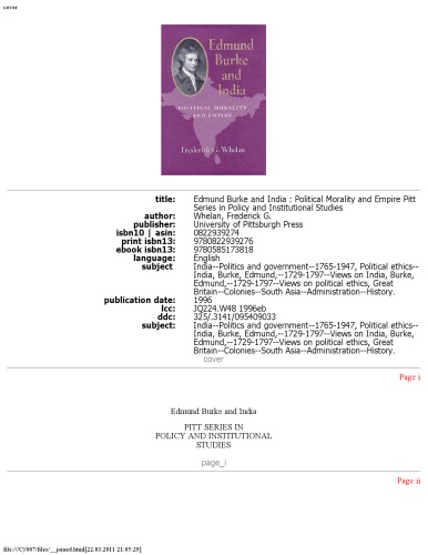 ﻿ادموند برک و هند: اخلاق سیاسی و امپراتوری (مجموعه پیت در مطالعات سیاست و نهادی)