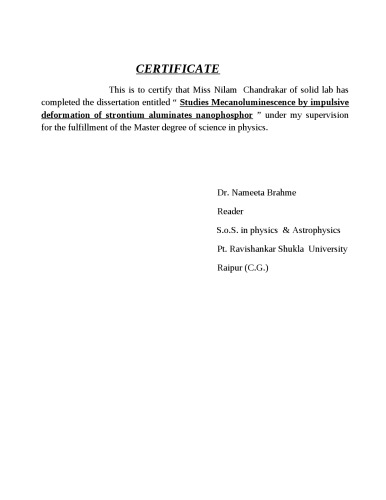 ﻿مطالعه مکانولومینسانس با تغییر شکل تکانشی نانوفسفر آلومینات استرانسیم (نیلام چاندراکار)
