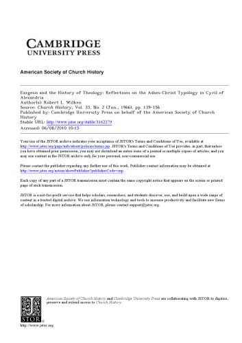 ﻿تفسیر و تاریخ الاهیات: تأملاتی در گونه شناسی آدم-مسیح در سیریل اسکندریه