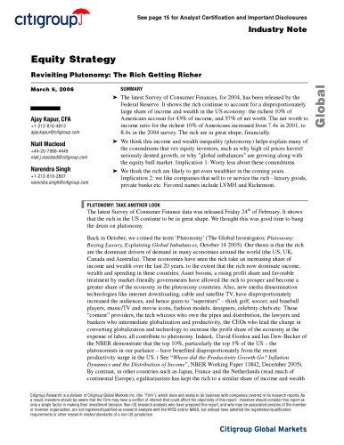 ﻿بازبینی پلوتونومی: ثروتمندان ثروتمندتر می شوند (یادداشت صنعتی از سیتی بانک)
