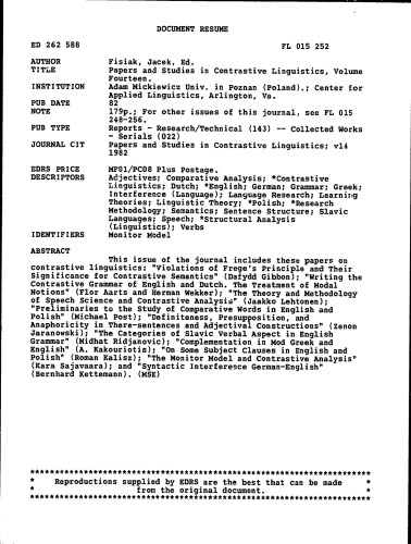 ﻿مقالات و مطالعات زبانشناسی متضاد، جلد 14