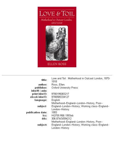 ﻿عشق و زحمت: مادری در لندن دور افتاده، 1870-1918