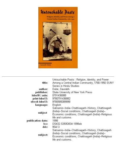 ﻿گذشته های دست نخورده: دین، هویت و قدرت در میان جامعه مرکزی هند، 1780-1950