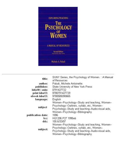 ﻿کاوش/آموزش روانشناسی زنان: کتابچه راهنمای منابع (S U N Y Series in the Psychology of Women): کتابچه راهنمای منابع، ویرایش دوم